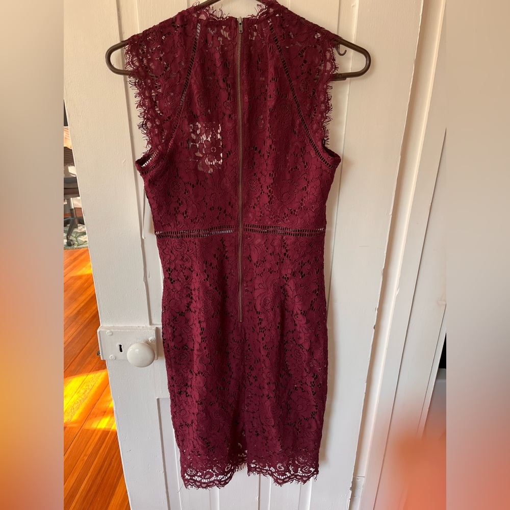 Bardot Lace Panel dress in wine. Size Small. NWT.